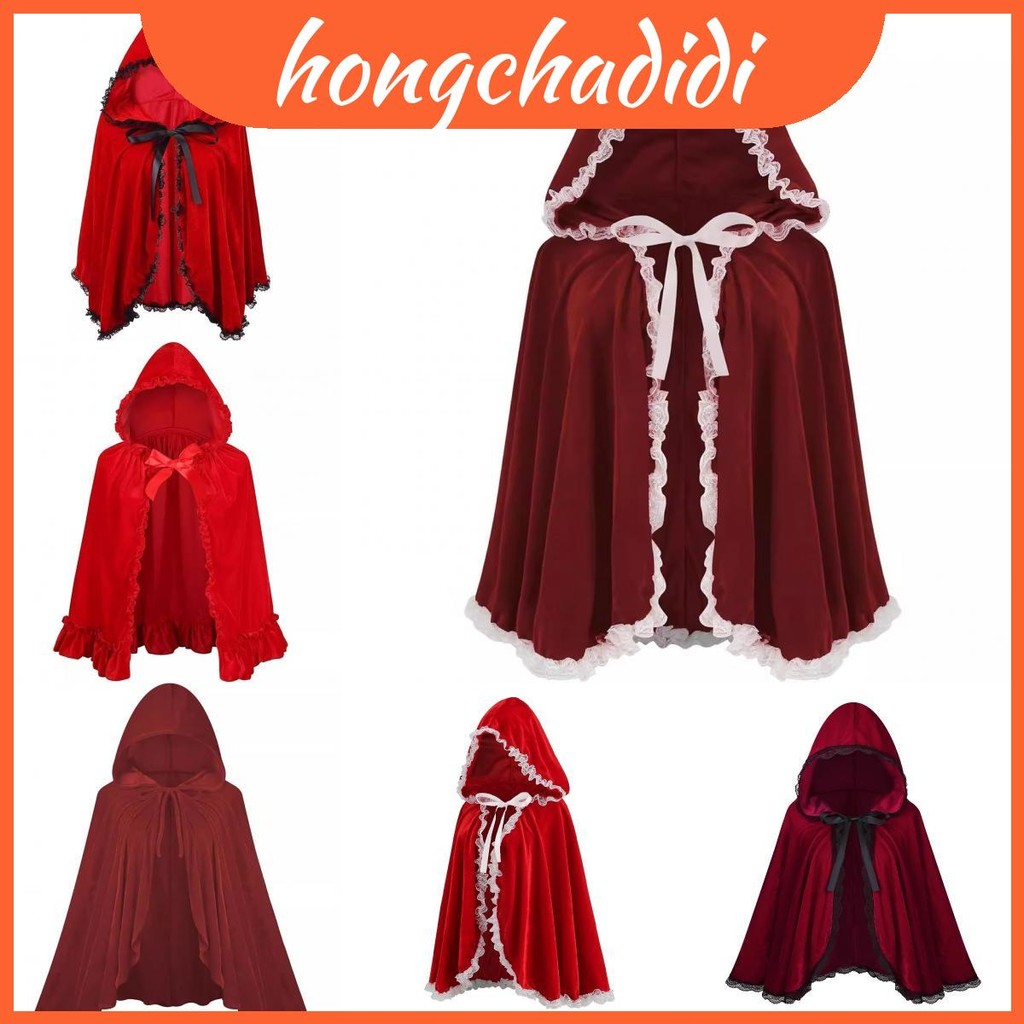 เสื้อคลุมผ้ากำมะหยี่สีแดงหรูหราสำหรับผู้หญิง มีลวดลายลูกไม้สวยงามและขอบแต่งอย่างประณีต