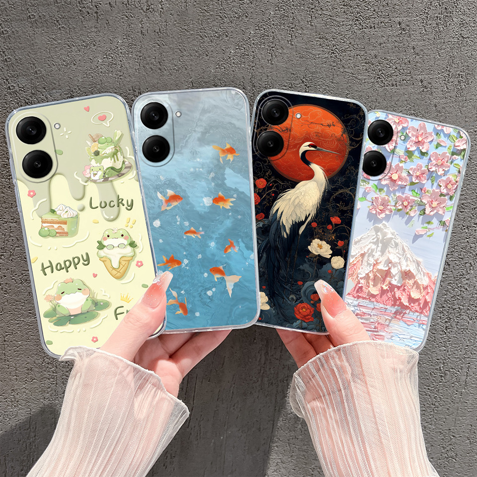 สําหรับ Redmi A5 A5 NFCปลอกการ์ตูนกบปลาทองดอกไม้ทนทานลื่นป้องกันซิลิโคนนุ่มMinimalistกรณีโปร่งใสสําหรับRedmi A5 NFC Redmi A5 Capa Shell