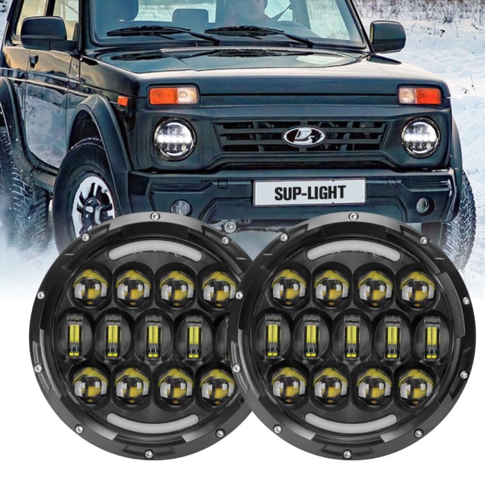 Universal Car Light 105w 7 inch H4 Led Headlight With White DRL Amber Turn Signal For Lada Niva,UAZ