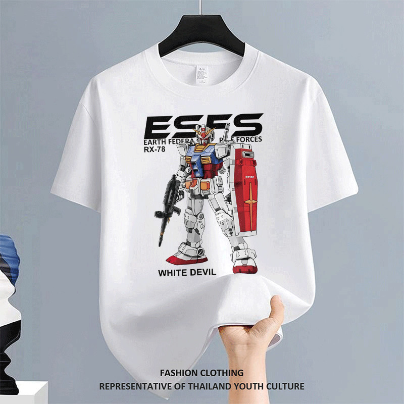 1051 สีดําแขนสั้น เสื้อยืด เสื้อยืดผู้ชาย สีขาว-ดำ คอกลม ผู้ชาย FASHION ลายการ์ตูน COOL สตรีทแฟชั่น CASUAL OVERSIZE