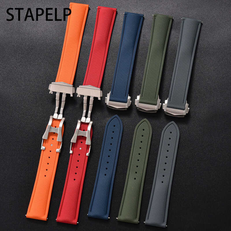 C Woven Pattern FKM Watch Band 20Mm 21Mm 22Mm Fluoro Rubber For Strap Seamaster 300 600 At150 De Vi