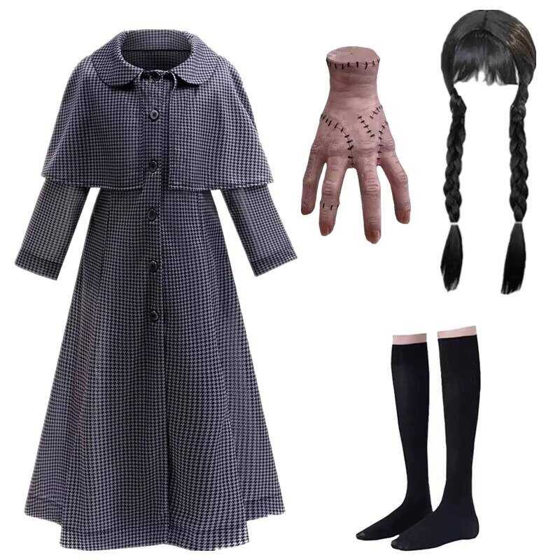 ชุดแต่งตัว Adam's Family Wednesday สีดำ สำหรับเด็ก Halloween