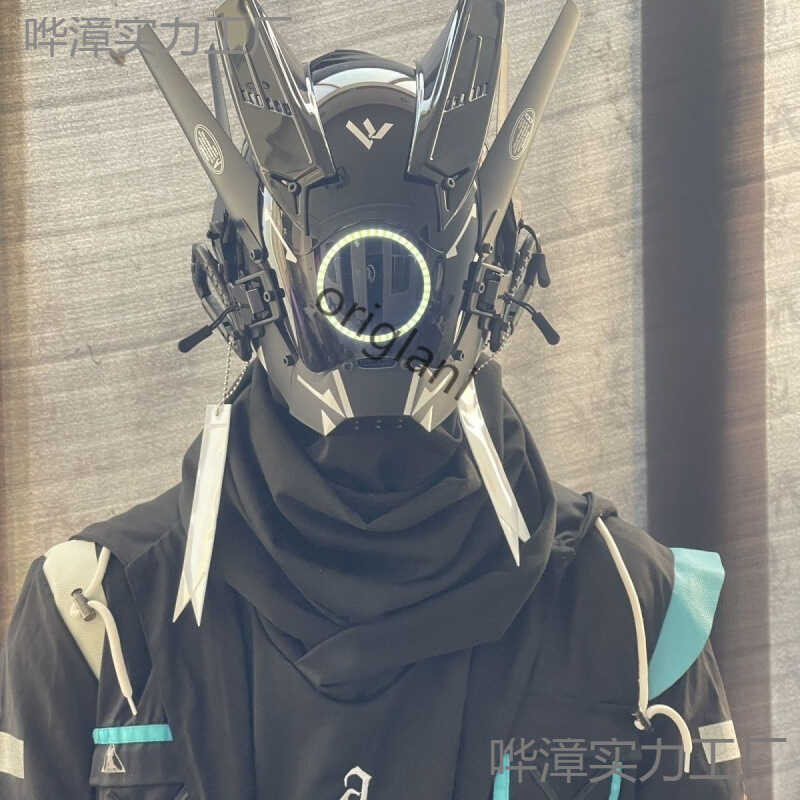 Cyberpunk Mask Predator Helmet Male Mecha Glowing Full Face Headgear Mask
