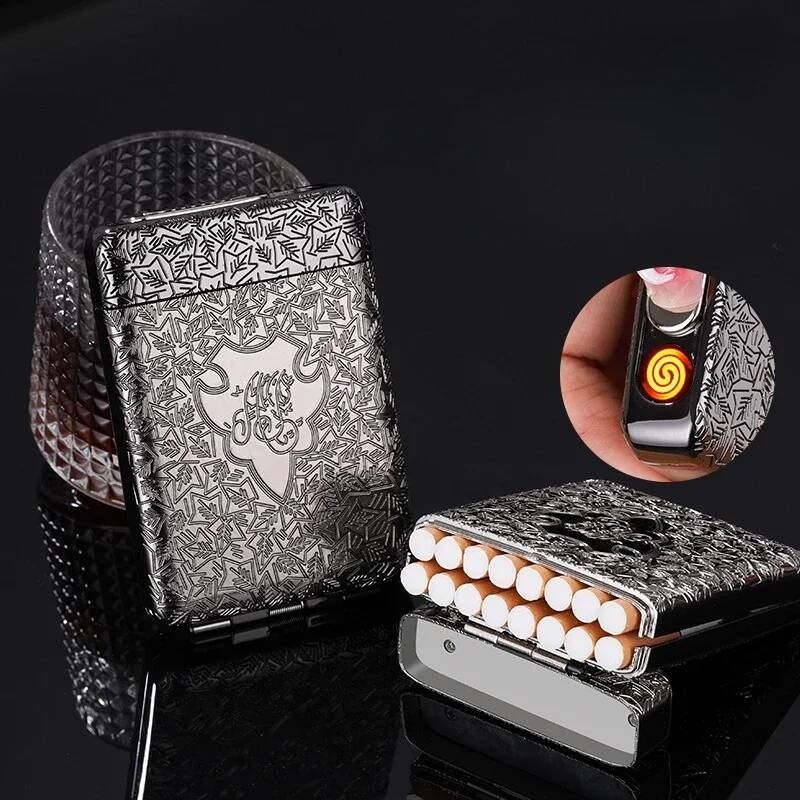 กล่องใส่บุหรี่พร้อมที่จุดบุหรี่แบบใหม่ ที่จุดบุหรี่แบบชาร์จ USB รุ่นเดียวกับในภาพยนตร์ ชุด 16 ชิ้น ก