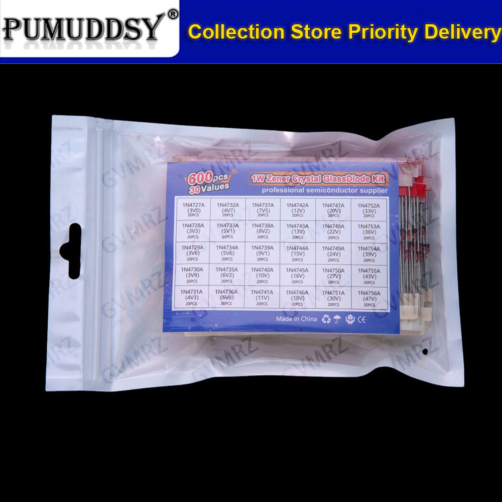 Series 1N47 600 ชิ้น 30 ค่า 1W Zener Diode Kit 3V-47V กล่องสําหรับแรงดันไฟฟ้าอิเล็กทรอนิกส์โครงการ 1