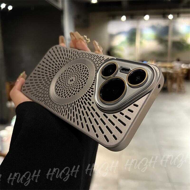 เหมาะสําหรับ Huawei pura70Pro เคสโทรศัพท์ Hollow การกระจายความร้อน mate60pro Magnetic Wireless Charg