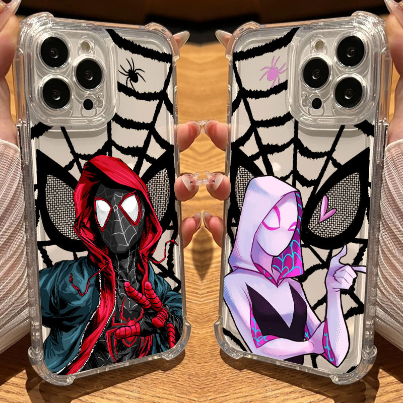 Marvel Spiderman Miles Morales Spider Gwen โปร่งใสสําหรับ iphone 17 Pro 16E 11 12 13 14 15 16 PRO Ma
