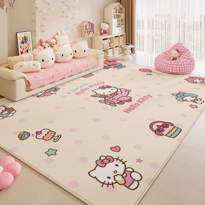 การ์ตูนการ์ตูน Hello Kitty พรมห้องนอนห้องนั่งเล่น Dirt-Resistant Water-Absorbing Easy-to-Car