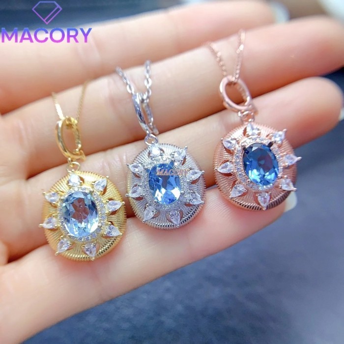 Natural topaz necklace women's sterling silver 925 Christmas Valentine's Day exquisite fashion a YH