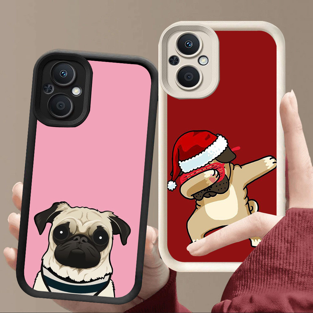 R58 Pug Dogs Casing สําหรับ OPPO Reno 8Z 7 7Z 8 Lite 5G สีดําและสีขาว