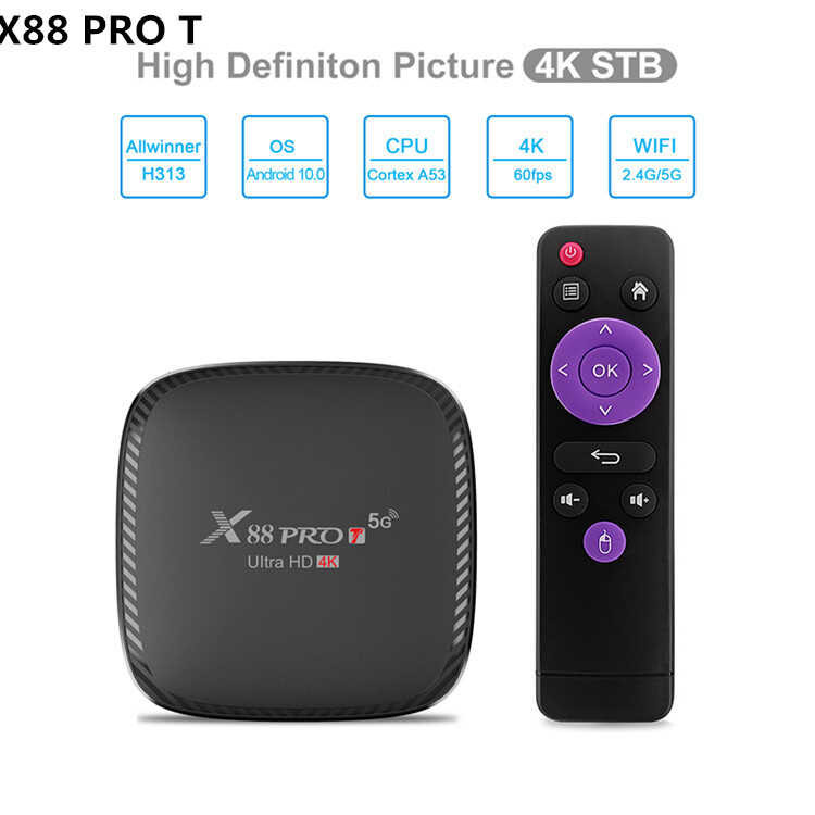X88 PRO T ชุดกล่องด้านบน 2GB/16GB Android 10.0 ชิป H313 4K HD Network Player