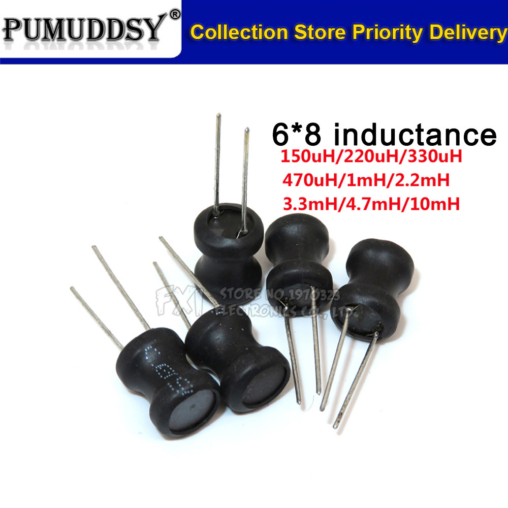 10 ชิ้น Unshielded Wirewound DIP power Inductor 0608(6*8 มม.) 150uH 220uH 330uH 470uH 1mH 2.2mH 3.3m