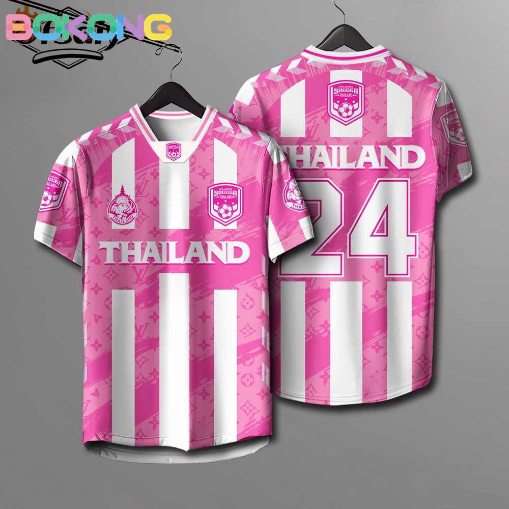 เสื้อฟุตบอลทีมไทยแลนด์ เสื้อบอลผู้หญิง เบอร์ 24เจอร์ซีย์หญิงคอวีกีฬาเสื้อยืดหญิงสีชมพูกีฬาขนาดใหญ่กีฬาหลวม