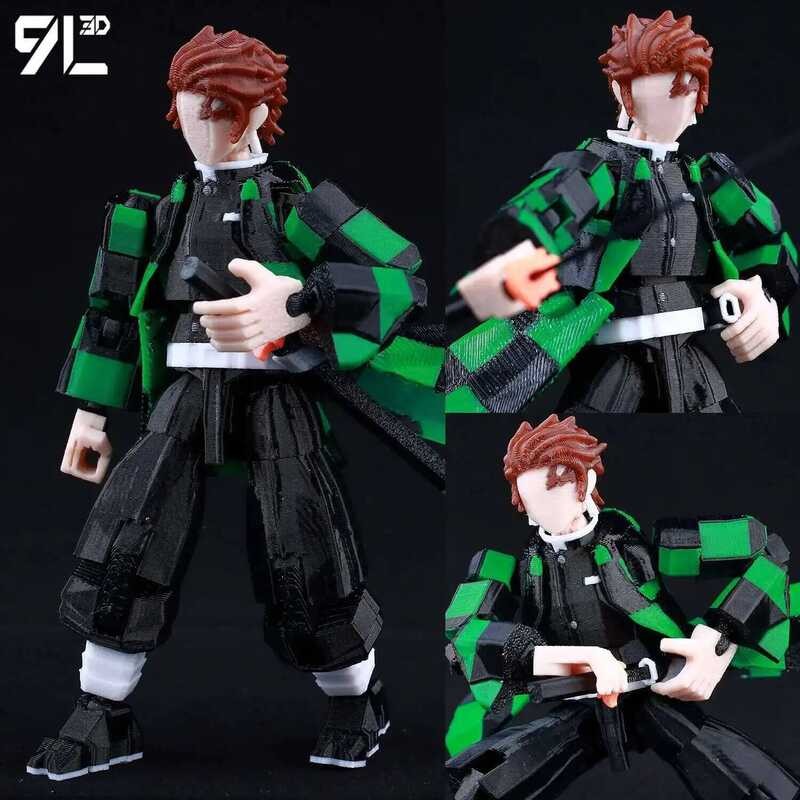 C L 3D Printed Tanjiro Kamado Demon Slayer Lucky T13 Dummy 13 Movable Shapeshift Action Figures Man
