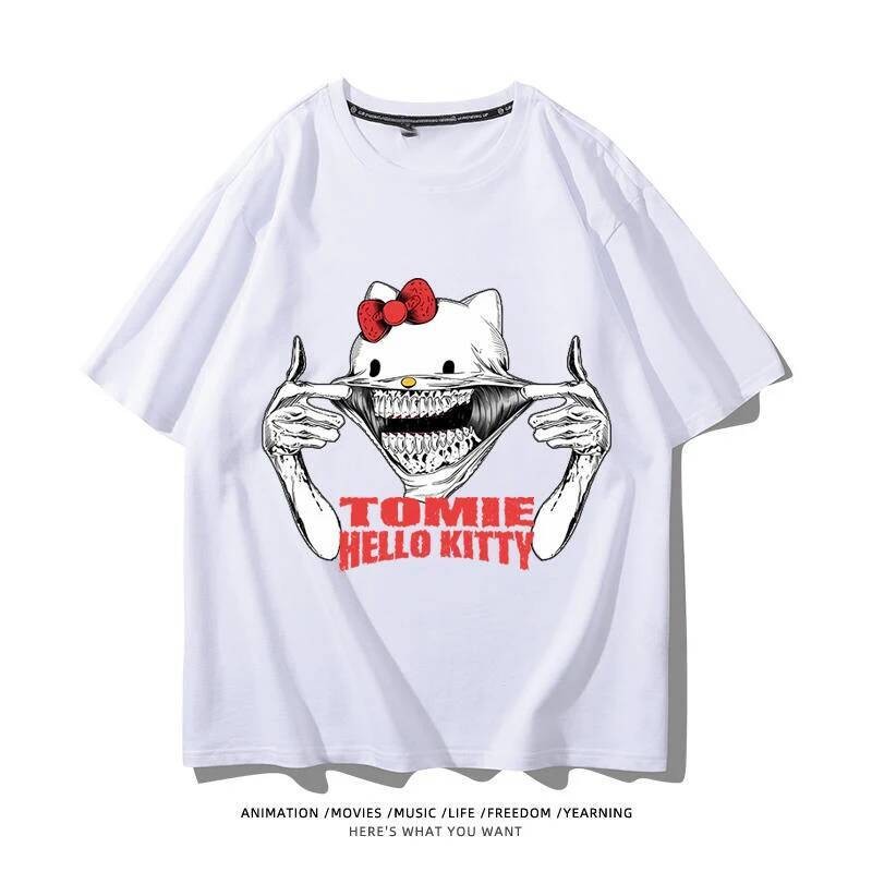 Junji Ito x Sanrio Hello Kitty และ Tomie เสื้อยืดแขนสั้น ทำจากผ้าฝ้ายบริสุทธิ์ เหมาะสำหรับทั้งชายและ