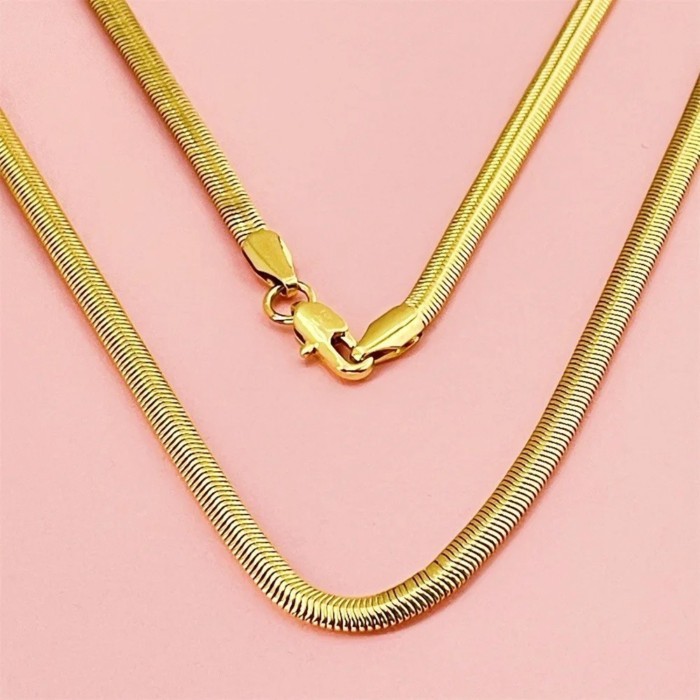 Bestseller 24K Solid Gold AU999 Snake Chain Necklace 50cm, 6mm Wide Unisex Choker Collarbone Jew BM