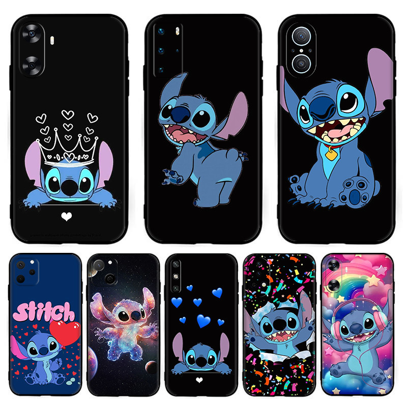 W[18] Stitch การ์ตูนน่ารักสําหรับ Huawei Y9A Y5 Y6s Y6 Pro Y7 Y9 Prime TPU ซิลิโคนเคสโทรศัพท์สีดํา