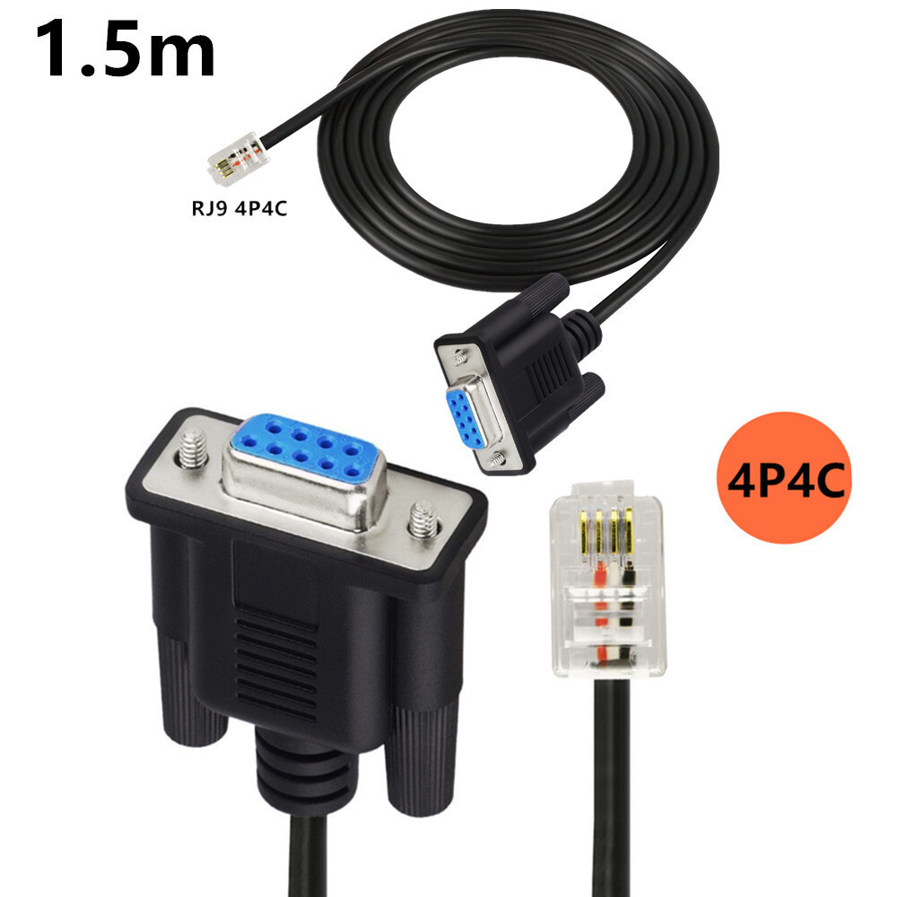 DB9 ถึง RJ9 อะแดปเตอร์ 4P4C โทรศัพท์คริสตัลหัว Com Hole Pin Serial Port RS232 การเชื่อมต่อสายเคเบิลส