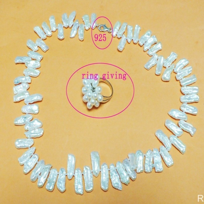 Exquisite    AAA  White Freshwater BIWA Pearl Necklace 45CM  S5G