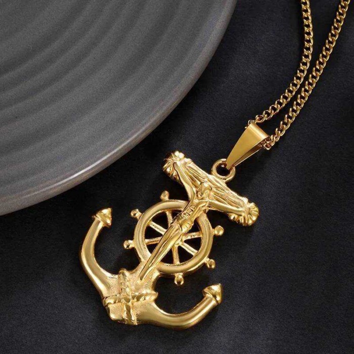 24K 9999 Luxury Pure Gold Real Gold Men's And Women's Ship Anchor Pendant Necklace Fashion Punk Afe
