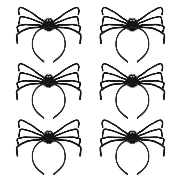 CURASA 6PCS ฮาโลวีนแถบคาดศีรษะสําหรับผู้หญิงสาวแมงมุมสีดํา Headbands น่ารักตกแต่งผม Hoop Spooky สยอ