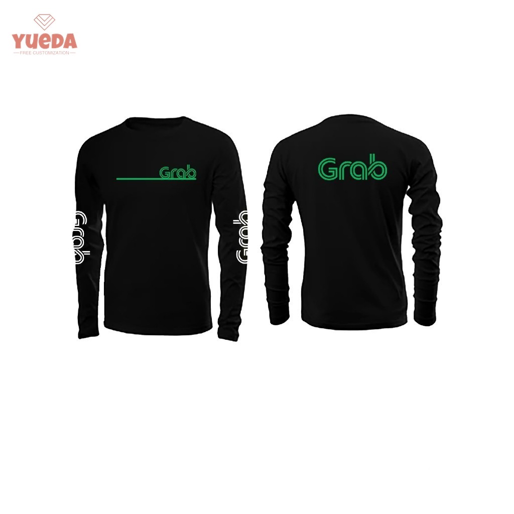 เสื้อแขนยาว Grab สีเขียวดำ พิมพ์โลโก้หน้าหลังและข้างแขน