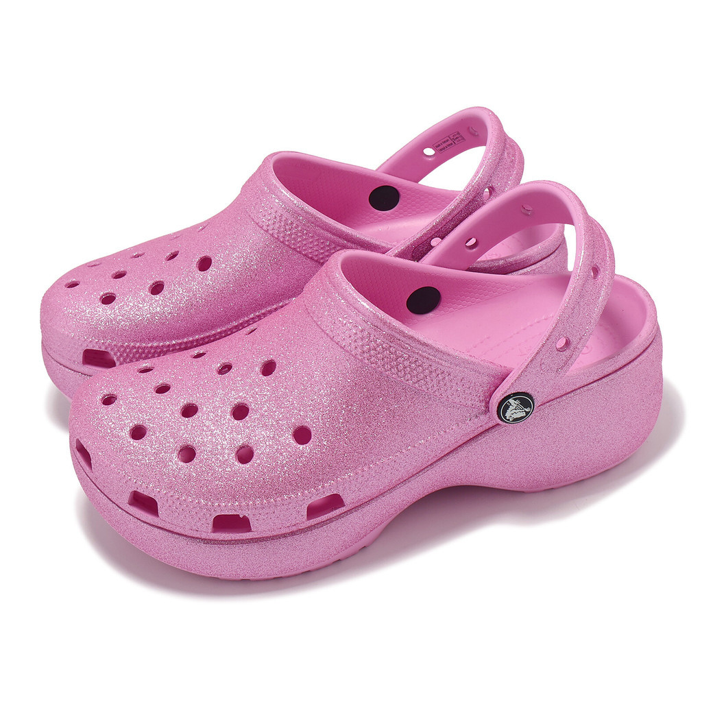 ♞,♘Crocs Classic Platform Glitter Clog W Pink Tweed Women Slip On Sandal 207241-6ไง YRF