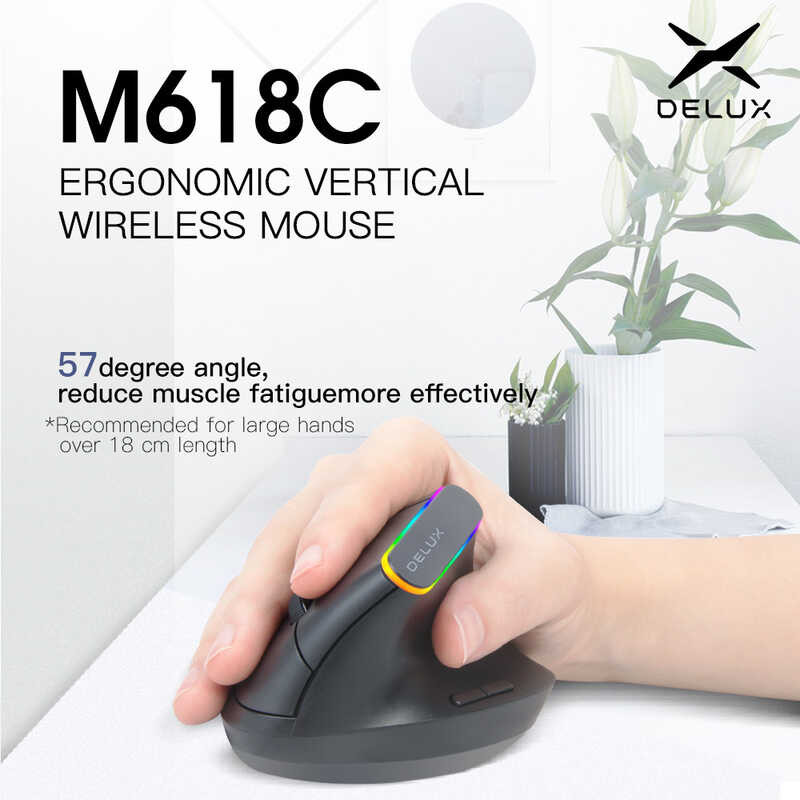 DELUX สีสัน M618C RGB แนวตั้งไร้สายบลูทูธ Dual Mode ชาร์จ Ergonomic Handheld Straight Mouse
