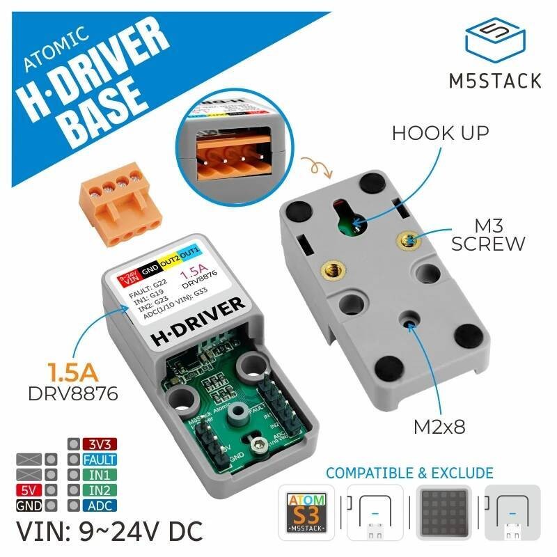 M5Stack Official ATOMIC H-Bridge Driver Base (DRV8876)