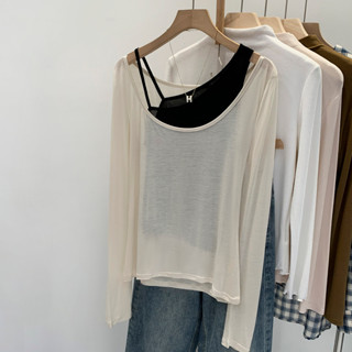 93976 Lyocell Fiber เสื้อยืดแขนยาวน้ําหนักเบา + เสื้อสายเดี่…