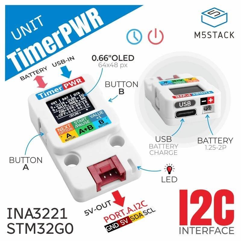 M5Stack Official Timer Power Unit พร้อมจอแสดงผล OLED (INA3221)