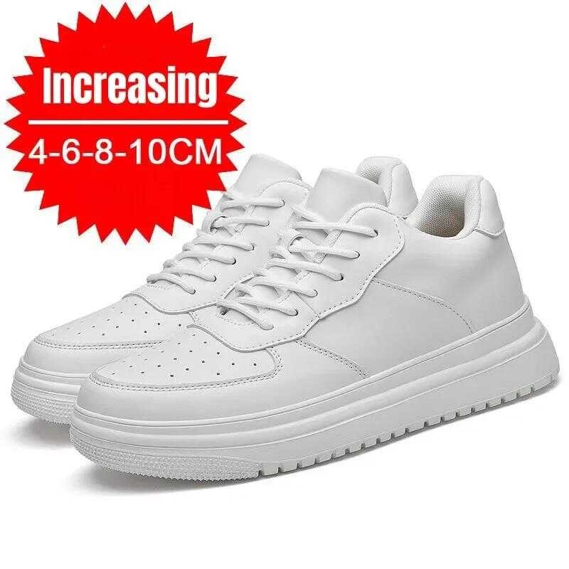 ❤ PDEP New Height Increasing Shoes For Men 10Cm Invisible Elevator Sneakers White Leathe Sport