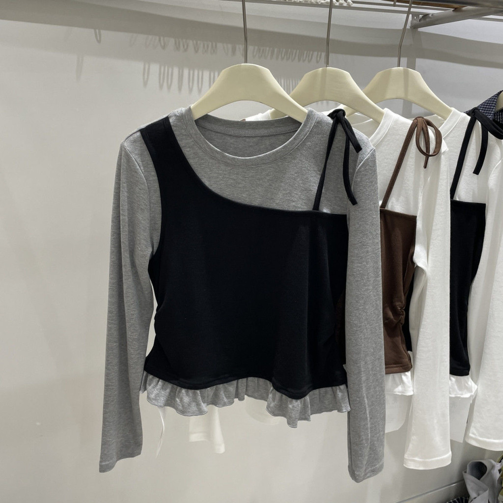 [ผลิตภัณฑ์ใหม่] เด็กผู้หญิงฤดูใบไม้ผลิฤดูใบไม้ร่วงเวอร์ชั่นเกาหลีเย็บสีตัดกันกลางเด็กใหญ่เสื้อแขนยาว - รูปที่ 4