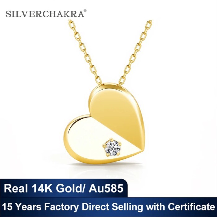 High sale Original AU585 Unfold Your Heart 14k Gold Necklace Adorable Lover Gift Simple Beauty Shim