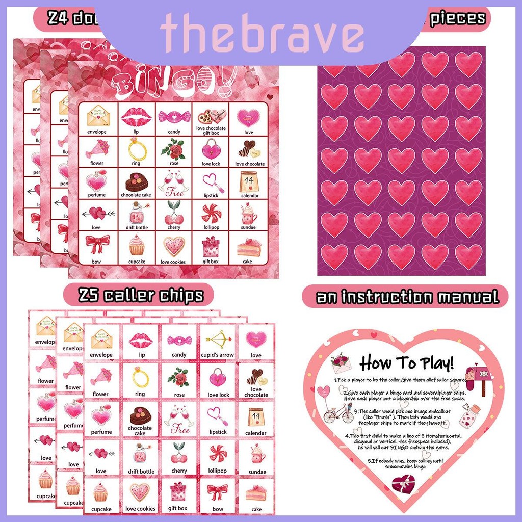 Day Valentines Romantic Bingo Game Card Pack พร้อมสติ๊กเกอร์และการ์ดโทรสําหรับตกแต่งเหตุการณ์
