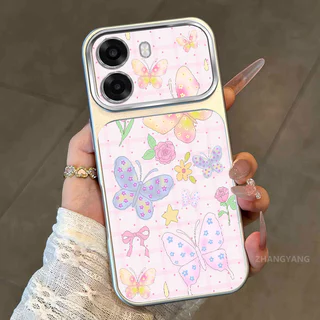 สําหรับ OPPO A6T 4G A6T 5G A6T Pro 4G A6C 4G หน้าต่างขนาดใหญ่ Matte ขั้นสูงเคสโทรศัพท์ความงามผีเสื้อที่มีสีสันและแมวน่ารักออกแบบใหม่รูปแบบ ‌