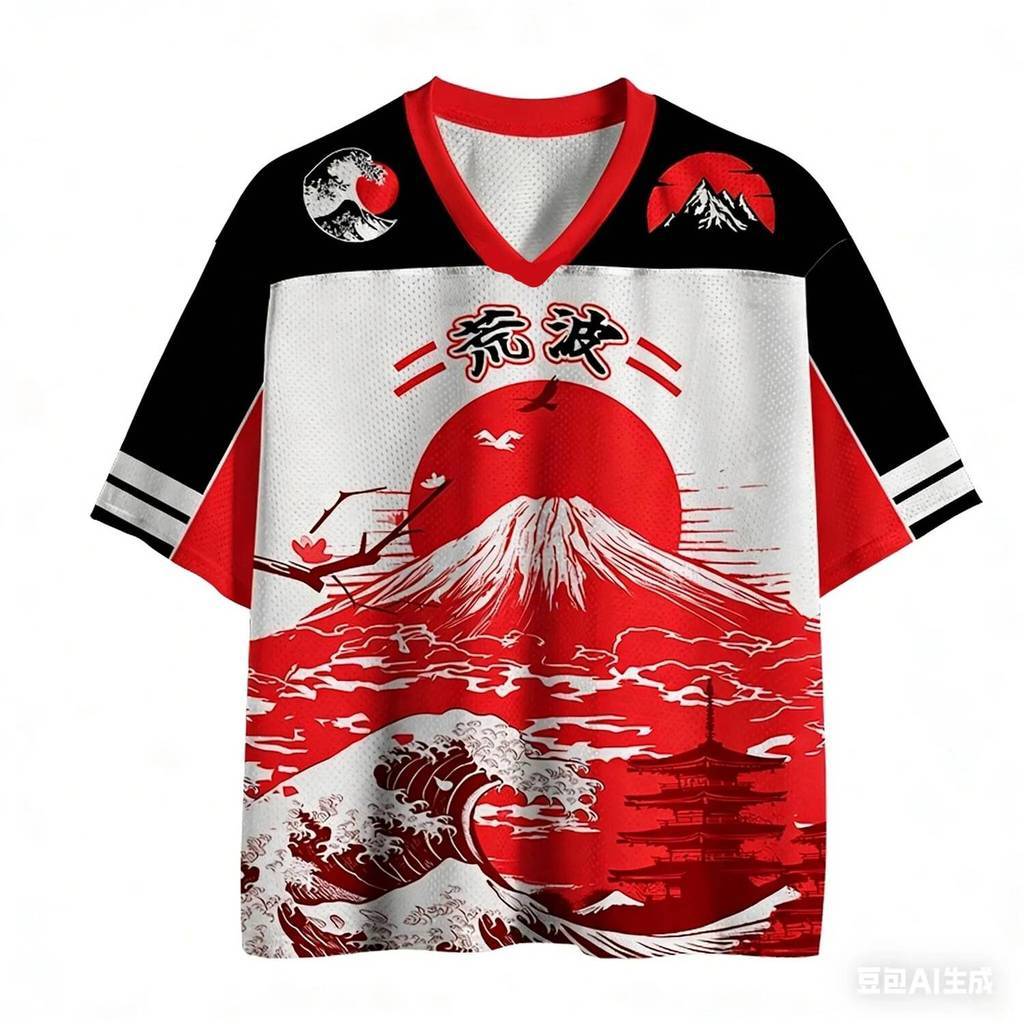 2026 ใหม่ล่าสุดสไตล์ฮาราจูกุผู้ใหญ่และเด็ก Fuji Mountain, Hokkaido Retro Ukiyo-e 3D พิมพ์ V คอ Raglan Sleeve Jersey เสื้อ‌‌