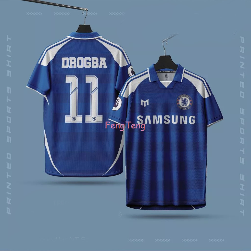 เสื้อกีฬา เสื้อบอล Oversize เสื้อบอลวินเทจ Didier Drongba Chelsea ผ้าพิมพ์ลาย เบา สบาย ระบายอากาศ