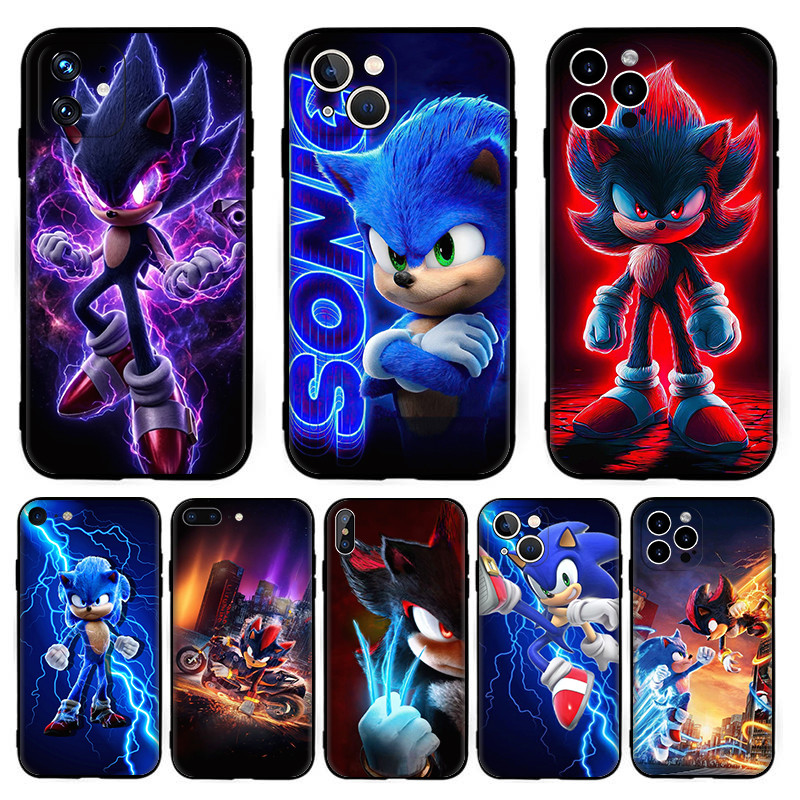 สําหรับiPhone 5 5s SE 6 6s 6 7 8 Plus SE X XR XS 17 Air Pro Maxอะนิเมะการ์ตูนSonicเม่นปลอก 6Y29 สีดํ