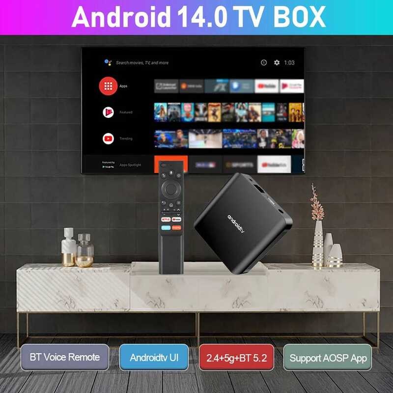 ▥ Tv98 ATV Plus Android 14 กล่องทีวี 8K Allwinner Quad Core 5G Dual Wifiสนับสนุนเสียงbtรีโมทคอน