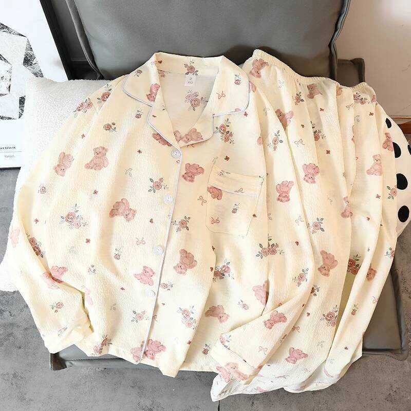 ▥ ผู้หญิงฤดูใบไม้ร่วง Y2k ผู้หญิงน่ารักชุดนอนการ์ตูน