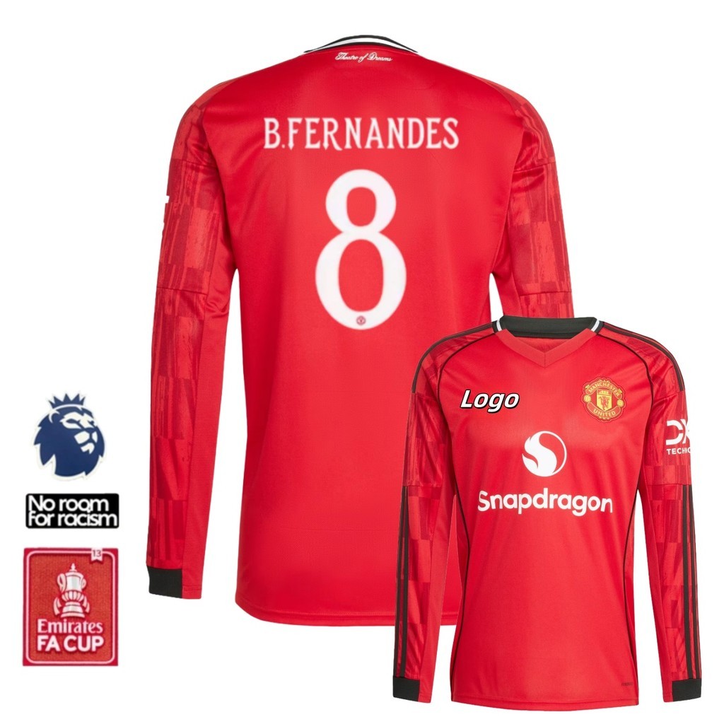 2025/26 Fans Edition Man U Mens Home Long Sleeves Football Jerseys Shirt