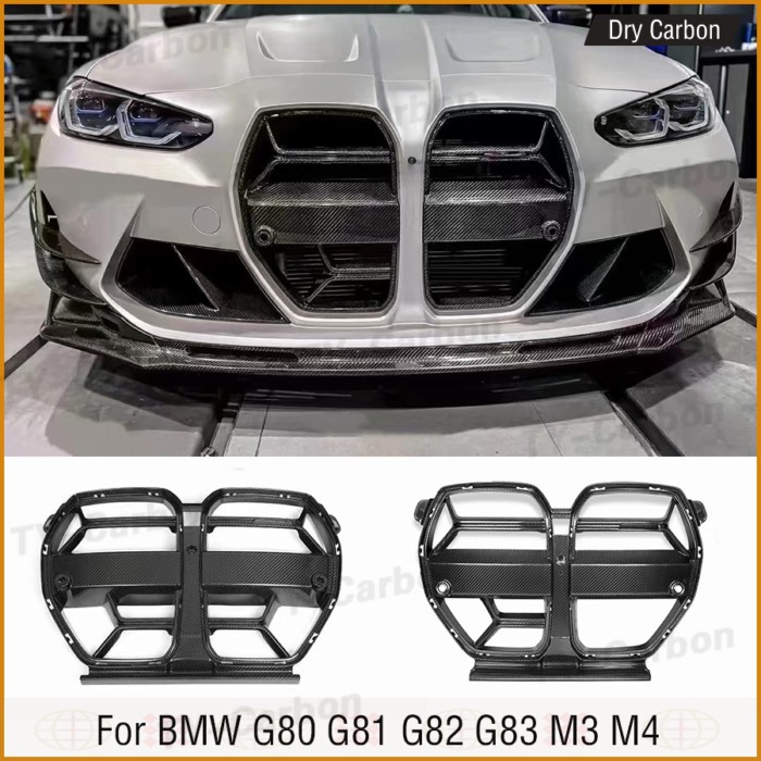 Dry Carbon Fiber Car Front Bumper Grilles CSL Style For BMW G80 G81 M3 G82 G83 M4 2021-2024 Hood Ra