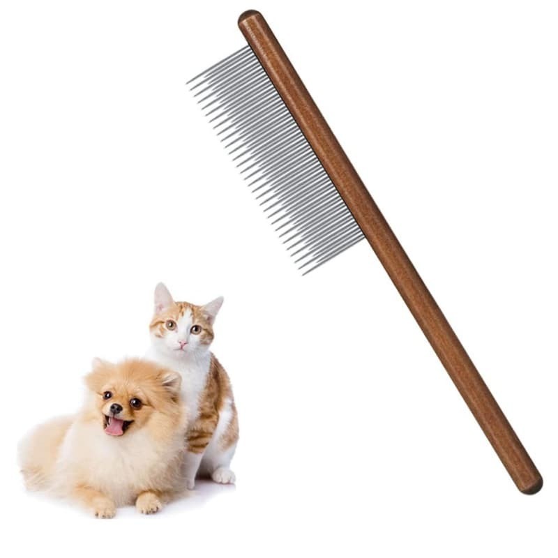 คู่ความยาวสัตว์เลี้ยงกรูมมิ่งหวีวอลนัทไม้จับสแตนเลสฟัน Detangling Mat Removal สําหรับผมสั้นยาวสุนัขแมว​​