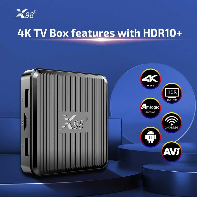 ▥ X98กล่องทีวีandroid11 Amlogic S905w2 2Gb16gb X98 1Gb 8Gb Av1 2.4G 5G Wifi 4K HDR Video Media