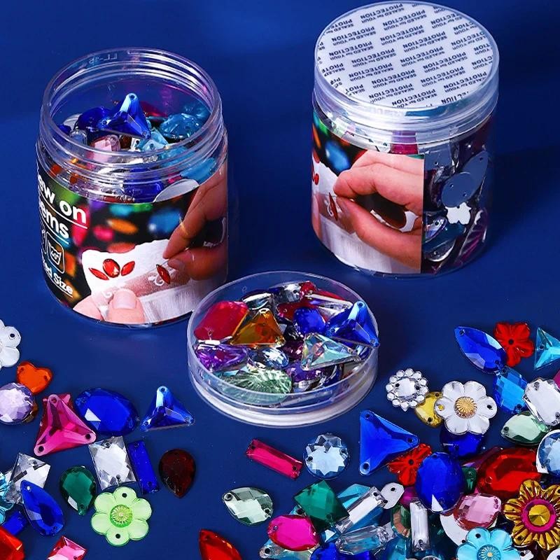 QIAO Rhinestones 70g/กระป๋อง หลากหลายรูปร่าง สําหรับตกแต่งเสื้อผ้า