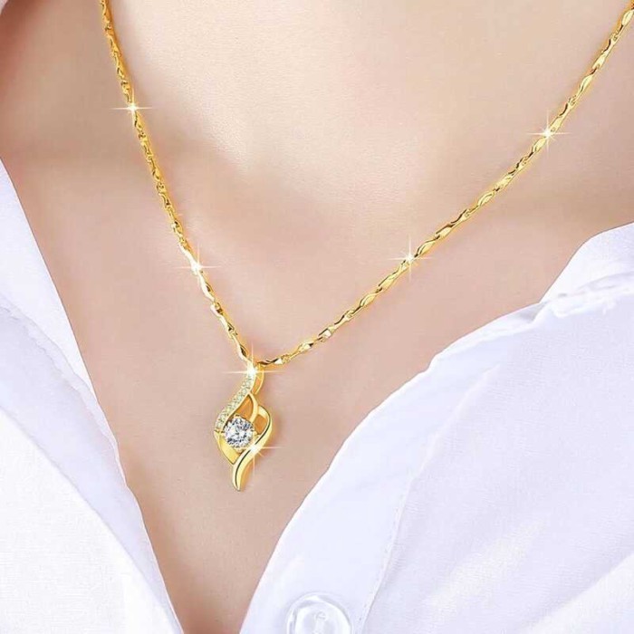 Luxury Mm 24K 9999 Pure Gold Real Gold Women's Collarbone Chain Smart Love Pendant Necklace