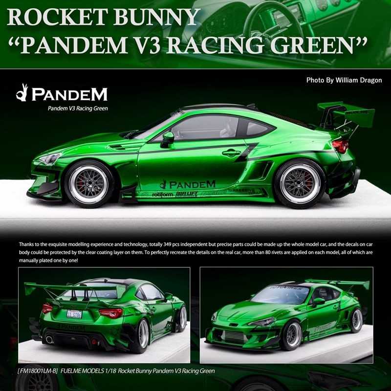 Fuelme Fuelme 1: 18 Rocket Rabbit 86 V3 Wide Body Limited Edition รถรุ่น Racing สีเขียวผลิตภัณฑ์สําเ