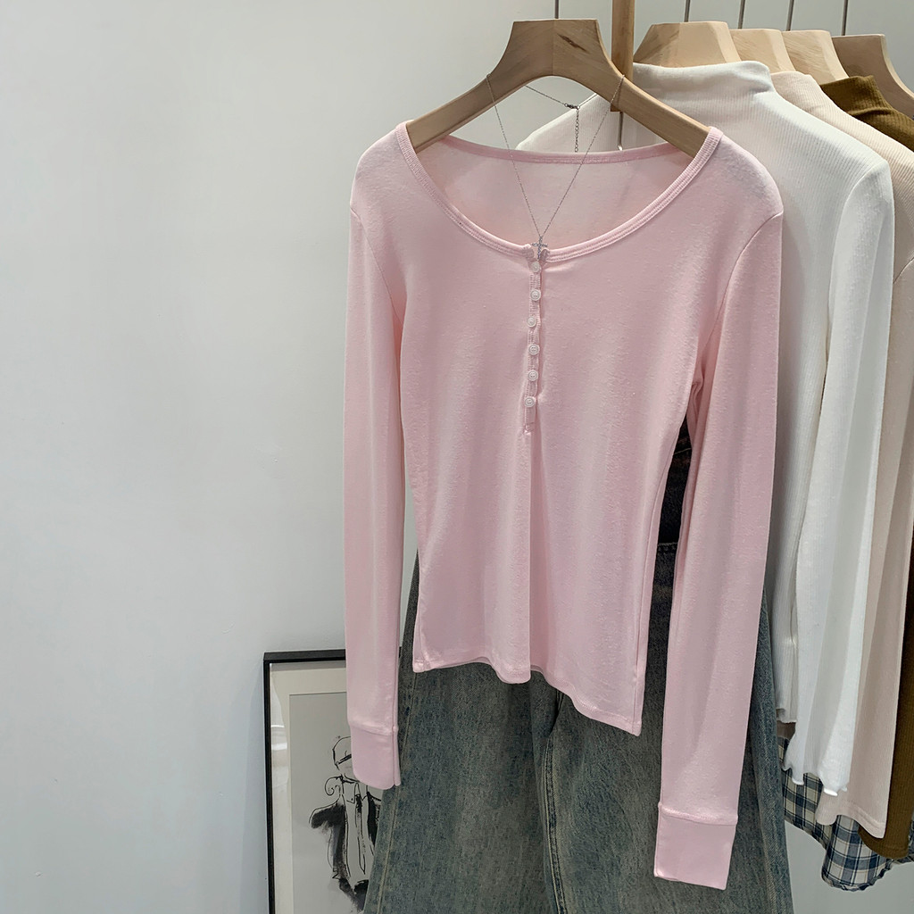 94945 เสื้อยืดแขนยาวคอกลมสีชมพูผู้หญิง