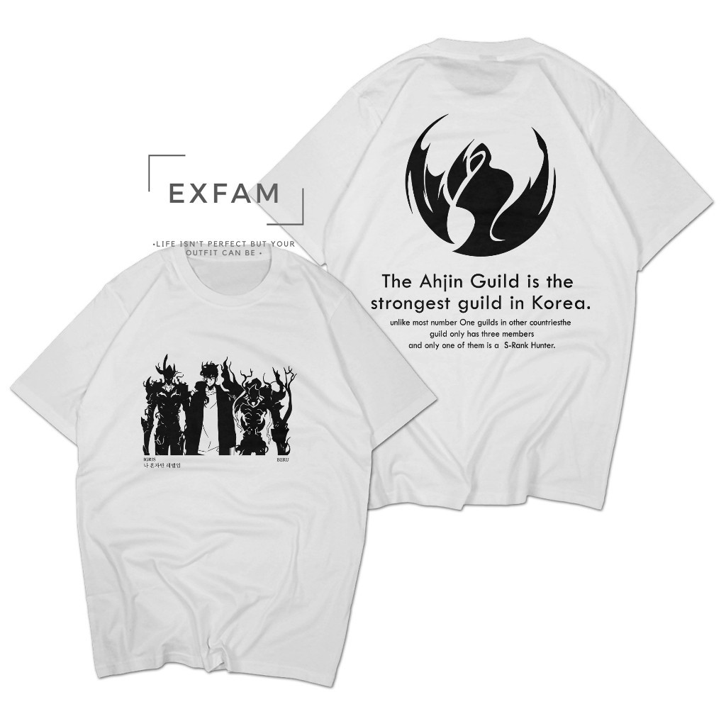 ใหม่ เสื้อยืด Solo Leveling Ahjin Guild Sung Jin Woo เสื้อยืดการ์ตูนเกาหลี